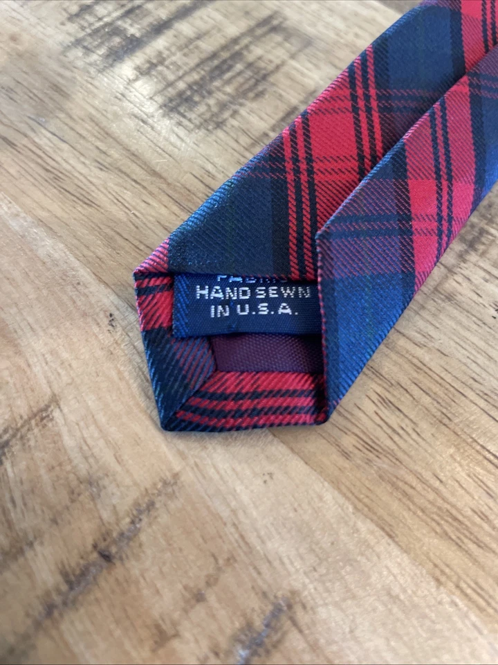 NAVIDAD Corbata Hombre ROJA VERDE CUADROS 56"x3" Seda EE. UU. Land’s End Foto 3 de 4