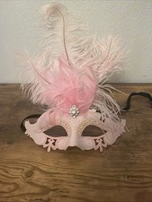 Pink Princess Oval Feather Mardi Gras Masquerade Mask
