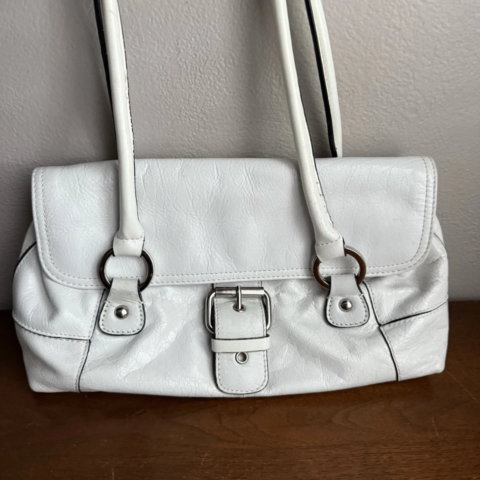 Giani Bernini White Leather Bag Purse Silver Hardware Vintage Shoulder - Image 2 of 4