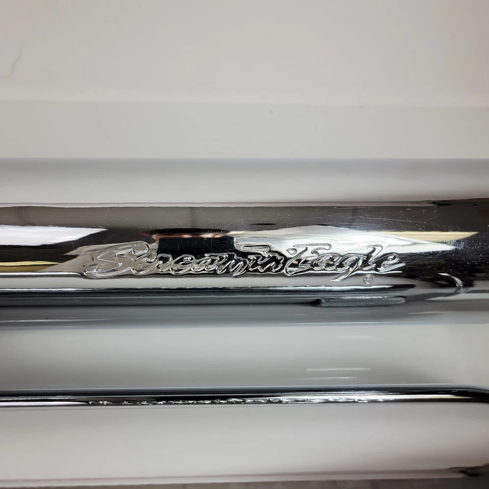 oem Harley Davidson Softail Springer Classic Chrome Slash Down Slip On Mufflers - Image 3 of 4
