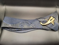 Vintage 1980's Wrap Around Blue with Black Snake Print Gold Belt Buckle Alentino