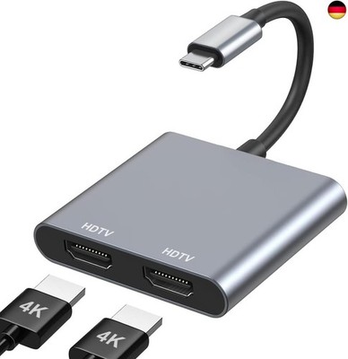 USB C auf Dual HDMI Adapter 4K@60Hz, Typ C to HDMI Splitter for Dual Monitors,