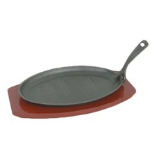 Thunder Group IRBB001 3 Piece Cast Iron Fajita Skillet / Sizzle Platter Set