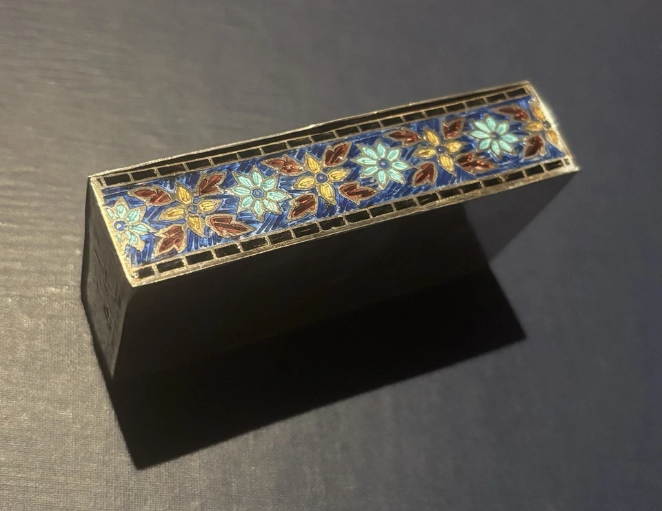 Caja de baratijas vintage india de plata de ley 925 y esmalte cloisonné hecha a mano Foto 3 de 4
