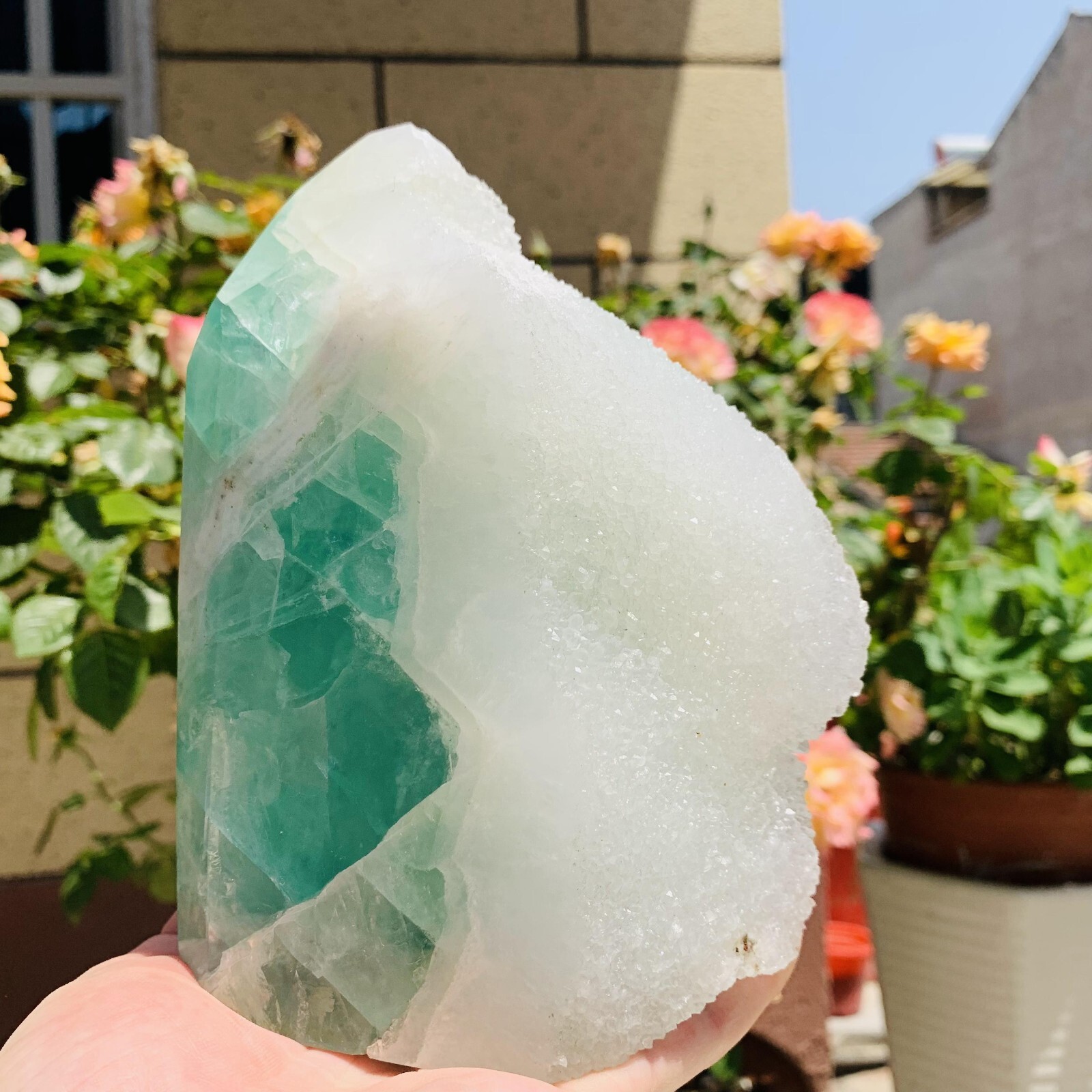 4.29LB natural fluorite ore quartz obelisk crystal mineral tower reiki