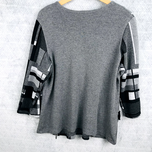 Top gris noir blanc a motifs top femme A taille XXL manches longues women 2xl - Imagen 3 de 8