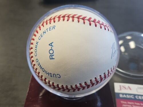BOB LEMON HOF 76 INDIANS HOF SIGNED American League BASEBALL JSA w/ Ball Stand - Picture 3 of 7