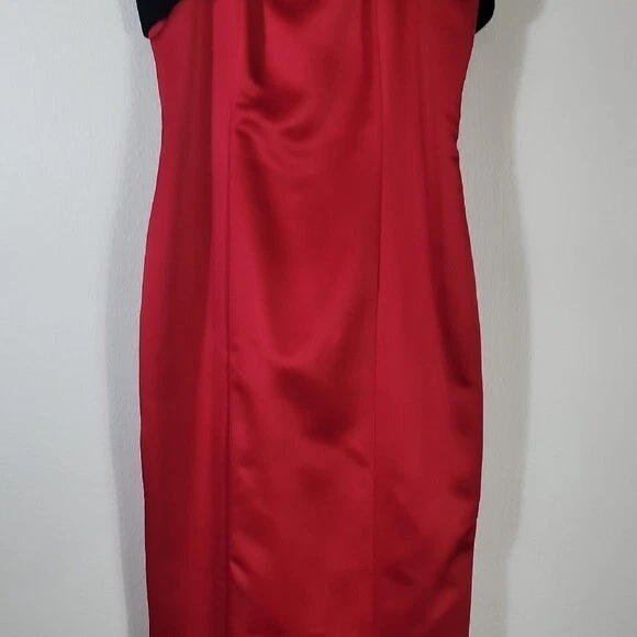 Vintage Y2K Alex Evenings Satin Velvet Formal Dress Gown Size 10 Red Black Prom - Image 4 of 4