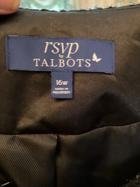 CHANEL Giacca da pranzo Talbots RSVP Plus taglia 16 W lunghezza vita filo scintillante tweed nero