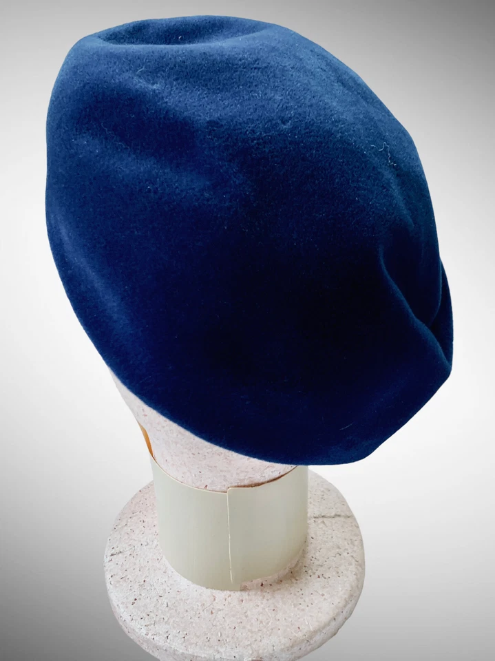 De colección 1940 Borsalino Antica Casa Mujer Boina Azul Newsboy Sombrero Hecho en Italia Foto 2 de 4