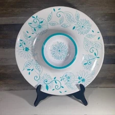 Laurie Gates Dip & Chips 13" Platter Tray Melamine Teal Blue White Floral