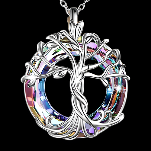Silver Celtic Tree of Life Necklace with Dazzling Crystal Family & Harmony B78 - Picture 2 of 8