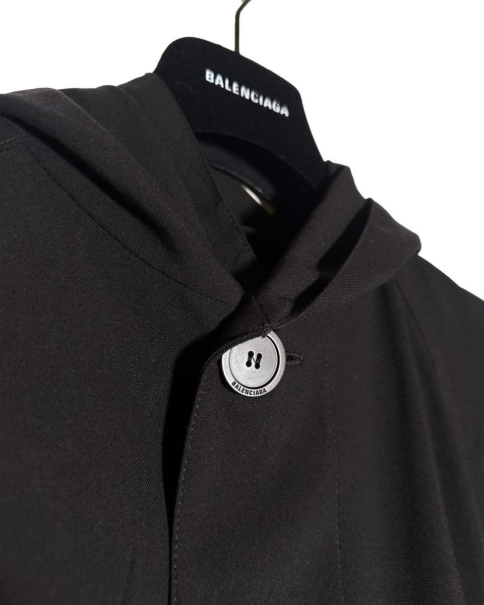 Spring/Summer 24 BALENCIAGA Raglan Hooded Coat Black | eBay