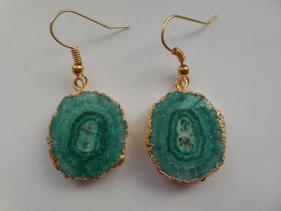 Druzy Solar Slice Earrings Gemstone Earring Fashion Jewelry Gold Plated Earring - Image 2 of 4