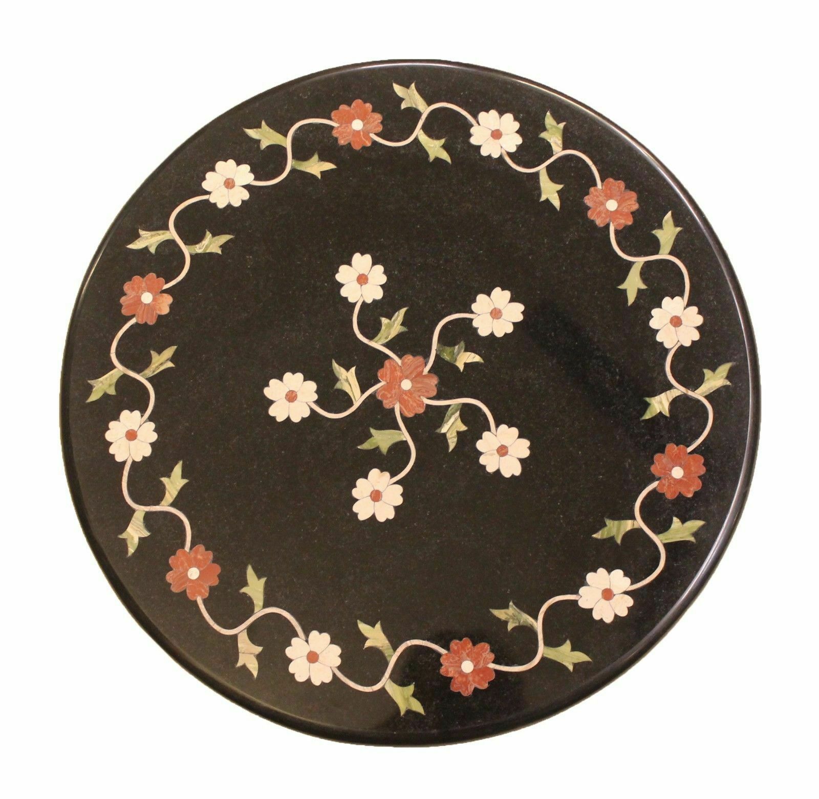 18-Inch Marble Corner Table Top with Semi-Precious Stone Inlay Handcrafted Decor