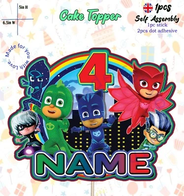 PJ Masks Inspired BIRTHDAY CAKE TOPPER any name & age Cake Decoration New