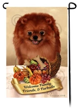 Pomeranian Red Thanksgiving Garden Flag