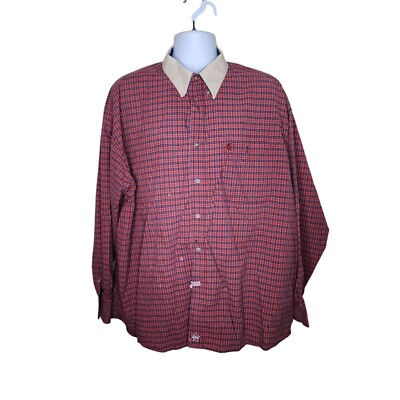 Wrangler PBR Plaid Western Shirt Mens Size 4X Red Rodeo Bull Riding
