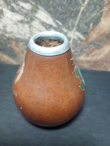 ARGENTINA Yerba Mate Art Dried Tea Cup Gourd Carved Handmade 1990’s 3 5/8” - Picture 4 of 12