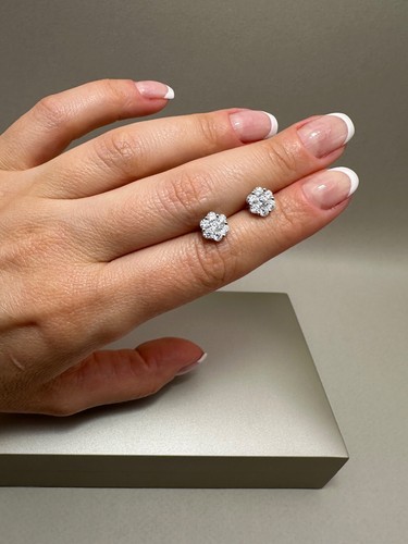 Pendientes de oro blanco de 9 quilates con diamantes cultivados en laboratorio de 0,97 quilates LGSL22 - Imagen 3 de 15