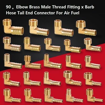 90° Elbow Brass Male Thread Fitting x Barb Hose Tail End Connector For Air Fuel