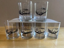 6 Vintage Classic Car Double Old Fashion Whiskey Barware Glasses Tumbler Bar