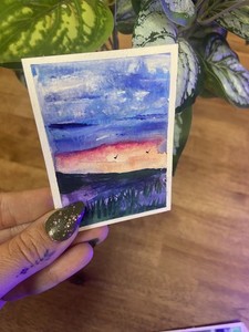 ACEO Original Art Miniature Card  purple and pink landscape Gouache 