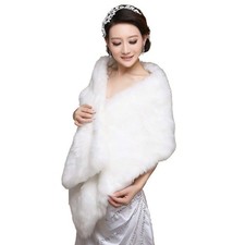 Women Winter Classic Faux Fur Capelets Shawls Soft Long Wedding Bridal Brides...