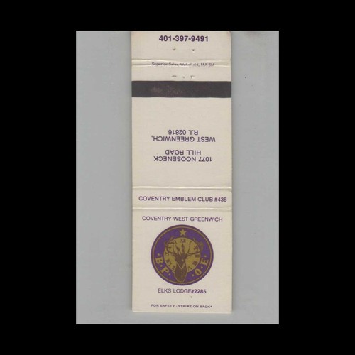 Matchbook Cover BPOE Elks Club 2285 Coventry-West Greenwich RI