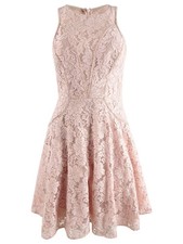 Avery G Women's Lace Illusion-Front Fit-and-Flare Dress (4, Blush) 191837058118