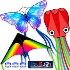 3 Piece Set Butterfly Delta Octopus Kites for Kids and Adults  Easy to Fly for Ou