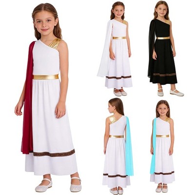DE Mädchen Römisch Griechisches Kostüm Antike Toga Robe Kleid Halloween Cosplay