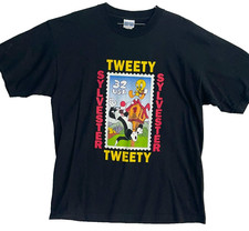 Vintage 1997 Looney Tunes Tee Sylvester Tweety Stamp Print L/XL T-Shirt