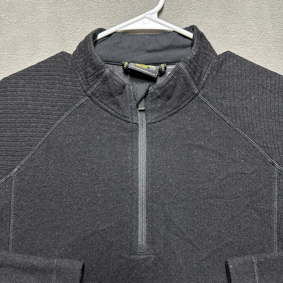 Mountain Hardwear 毛衣男式 L 黑色套衫羊毛混纺四分之一拉链中层 — 第 3/4 张图片