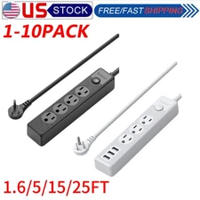 Power Strip Surge Protector 4 AC Outlets 3 USB Ports Type C 1.6/5/15/25 FT Cable