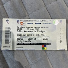 Bolton Wanderers FC v Blackpool FC Ticket Memorabilia 2010 Premier League Match