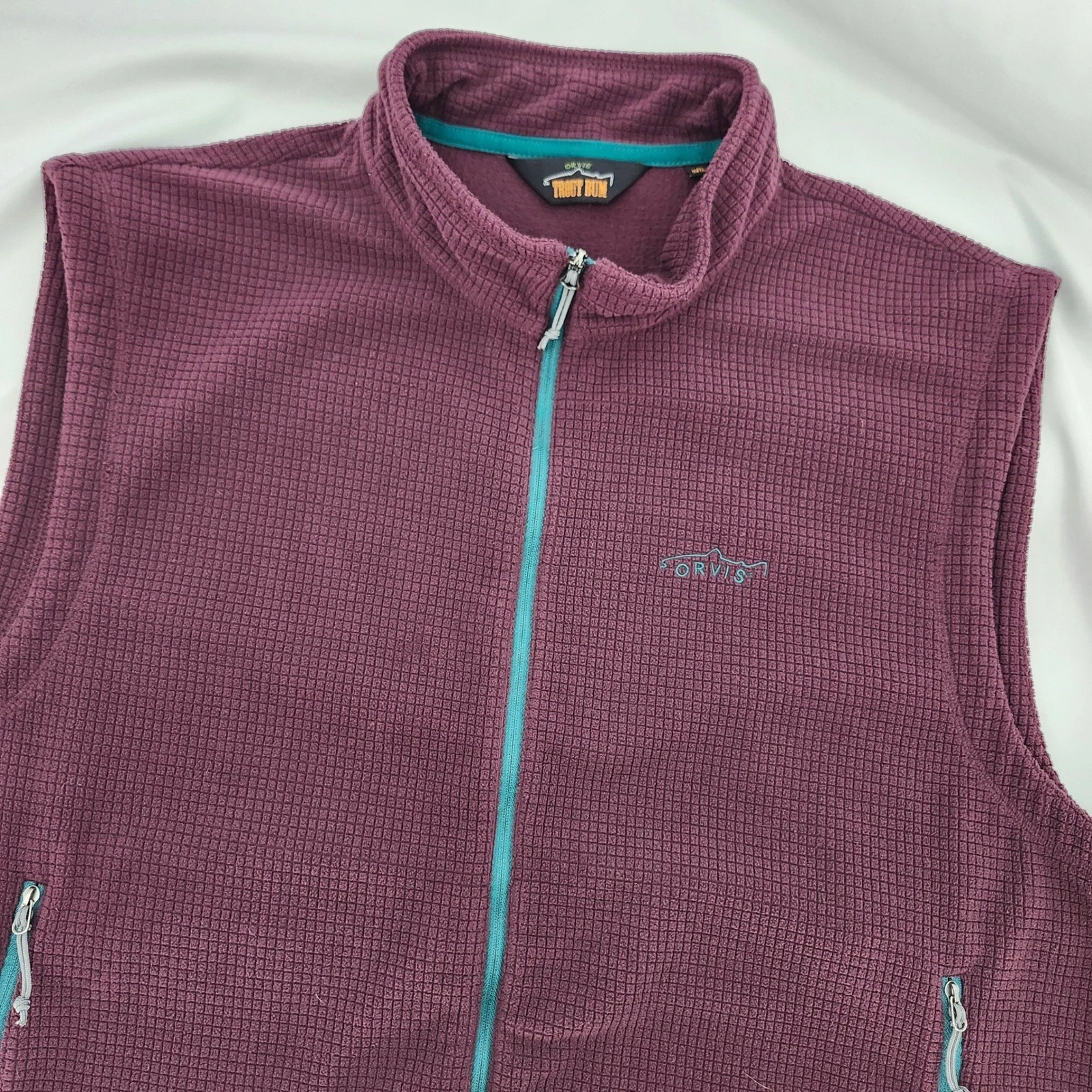 Orvis Mens Trout Bum Fleece Vest Size XL Burgundy Fishing Cabin Outdoor Rugged