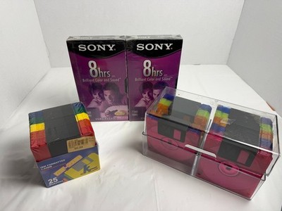 NOS Media Lot Sony VHS T-160 Tapes KHypermedia Floppy Disks Case