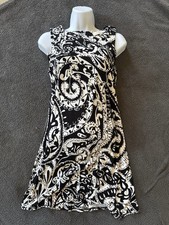 LOFT Petites MP Black White Paisley Sleeveless Knee Length Crew Neck Shift Dress