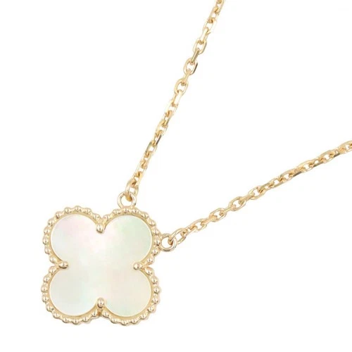 Van Cleef & Arpels Vintage Alhambra Mother of Pearl Necklace Pendant 18KYG Women