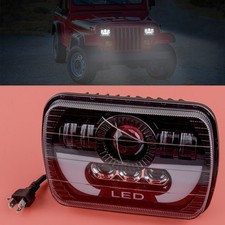 7x6" 5x7" LED Headlight Halo DRL Fit For Jeep Cherokee XJ Wrangler YJ GMC