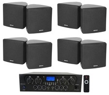 Rockville RPA40BT 4-Room Home Audio Kit Receiver 8 Black Wall Cube Speakers