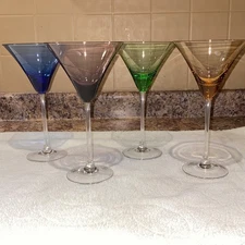 NEW 4 Lenox Tuscany Seasons Collection 8 7/8" Colored Martini Glasses Tall Stems