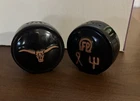 Frankoma King Ranch Black Longhorn/Brands Salt And Pepper Shakers Pottery