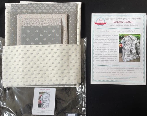 Quilt KIT: SWEET TREASURES+URBAN FARMHOUSE Bachelor Button Quilt, no pattrn-DN14