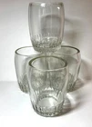 4 Vintage Art Deco Barrel Tumblers Thick Glass Whiskey Rocks Glass Ribbed Base
