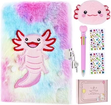 Axolotl Diary with Lock, Gift for 8 9 10 Year Old Girl, Secret Multi 