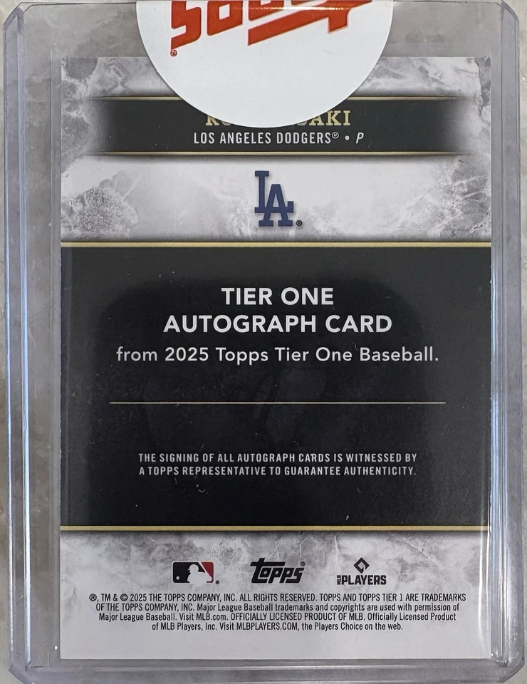 2025 Topps Tier One - Tier One Autographs Roki Sasaki #T1A-RS Blue Foil /49 - image 2 of 2