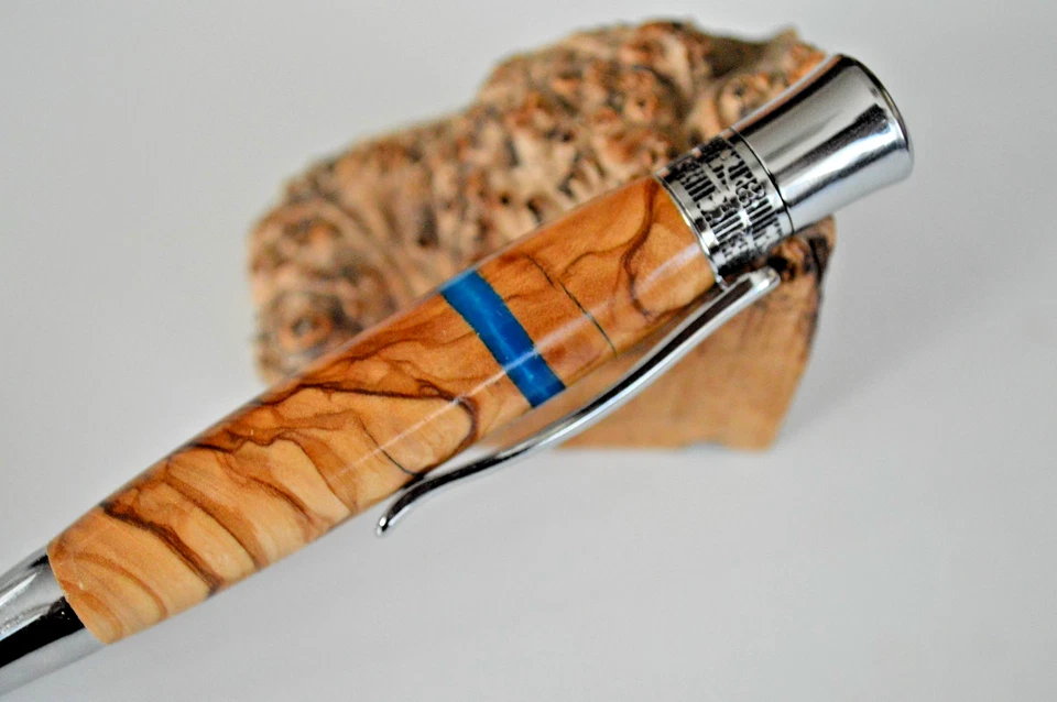 Sehr Schöner Drehkugelschreiber gedrechselt aus edles Oliven Holz mit Geschenkb - Bild 4 von 4