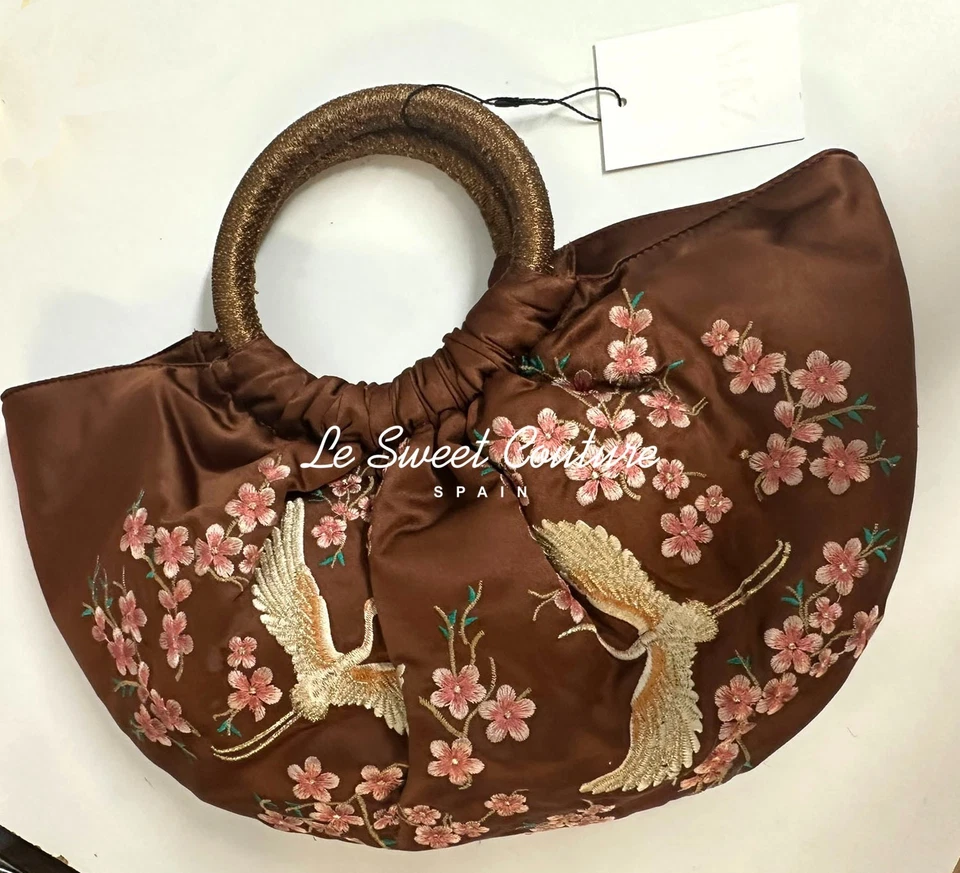 ZARA WOMAN SS25 EMBROIDERED FAN BAG WITH BIRDS AND FLOWERS BROWN 1445/203/700 - Image 2 of 4